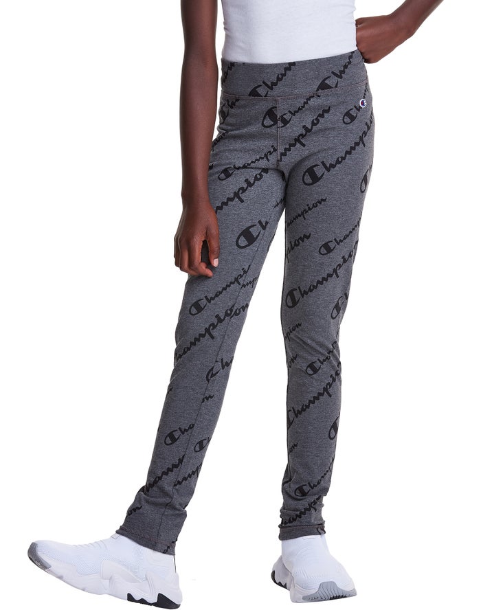 Champion Pige Leggings MørkeGrå - Allover Logo - Danmark WDF-584930